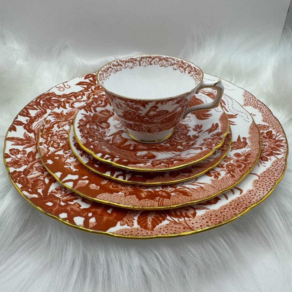 Royal Crown Derby "Red Aves" 5 piece place setting. 2 available. Dated XXX 1967.